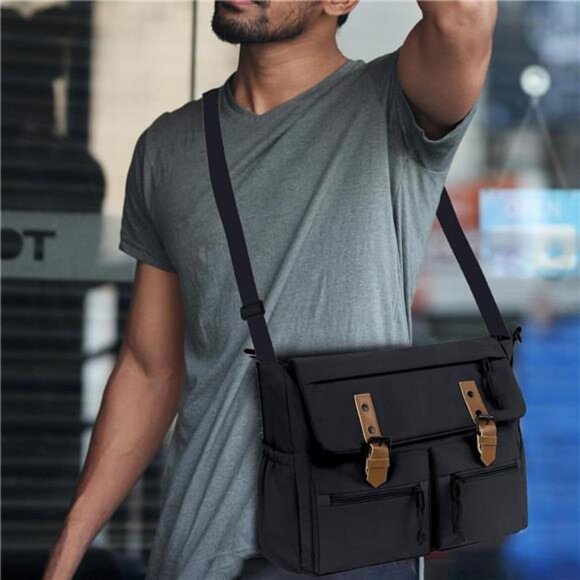 Durable Canvas Crossbody Handbag Black - Picture 2 of 6